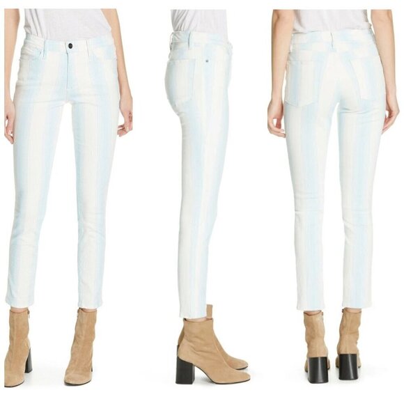 FRAME NWT $230 Le High Skinny Crop Stripe Jeans Blue White Ombré Size 27 - Picture 8 of 13